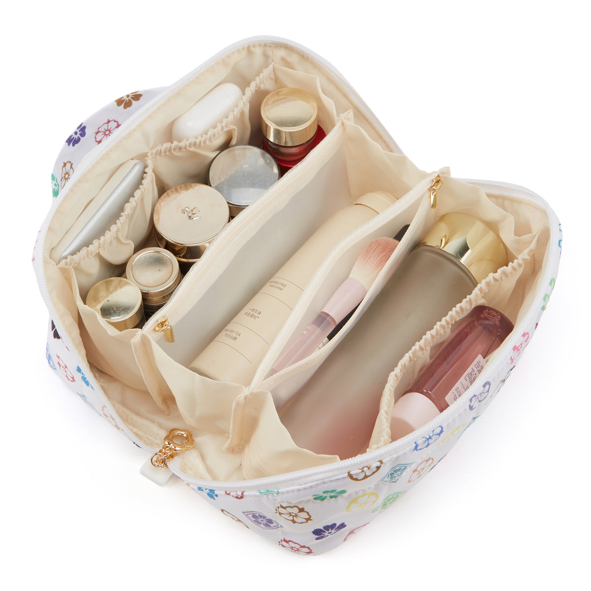 YTL Travel Makeup Bag, Puffer Cosmetic Organizer Bags, Women Toiletry Case Wide-open Make Up Bags, Flat Open Portable Organizer Cases for Skincare, Brushes & Travel Essentials