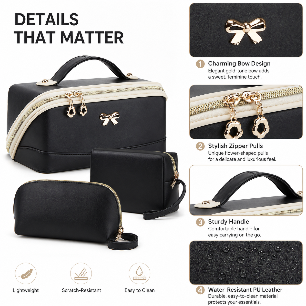 YTL Makeup Bag Travel Cosmetic Bag PU Leather Toiletry Case Pouch for Women Wide-open Make Up Bags, Flat Open Portable Organizer Cases for Skincare, Brushes & Travel Essentials