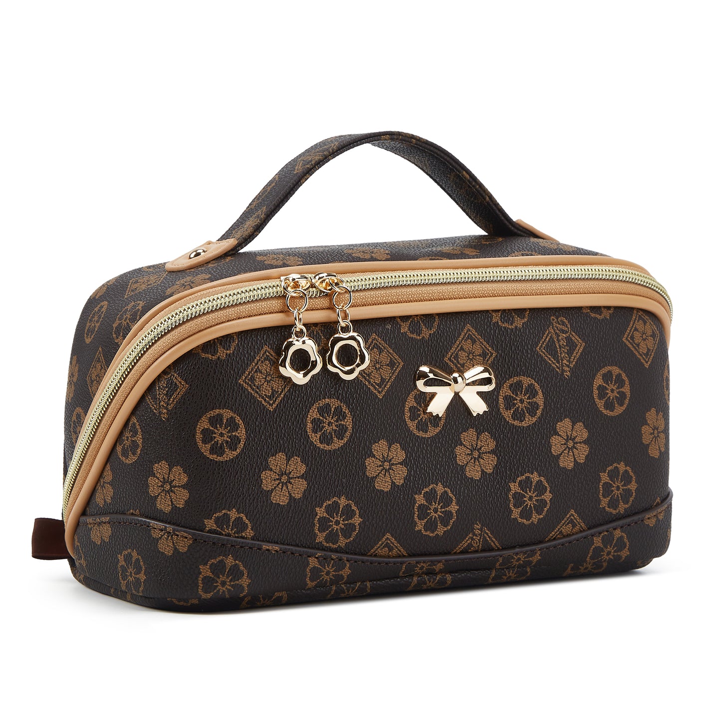 YTL Makeup Bag Travel Cosmetic Bag PU Leather Toiletry Case Pouch for Women Wide-open Make Up Bags, Flat Open Portable Organizer Cases for Skincare, Brushes & Travel Essentials