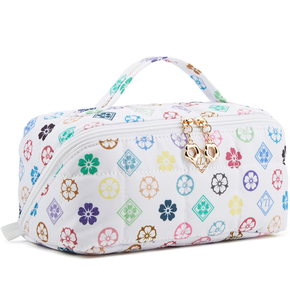YTL Travel Makeup Bag, Puffer Cosmetic Organizer Bags, Women Toiletry Case Wide-open Make Up Bags, Flat Open Portable Organizer Cases for Skincare, Brushes & Travel Essentials