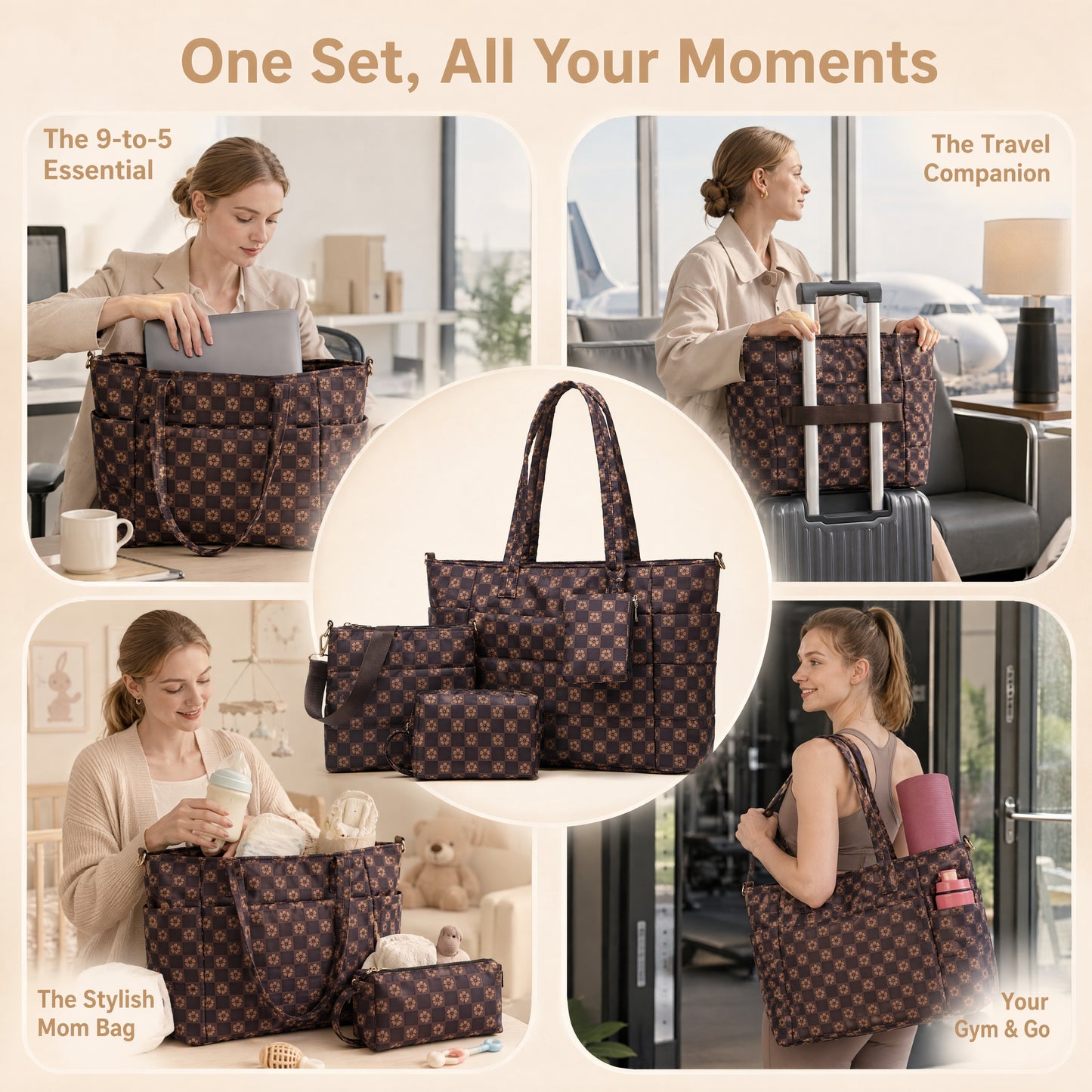 Tote Bag for Women, Lightweight Puffy Totes Bags with Compartments Shoulder Satchel Handbag for Travel, Work, Gym