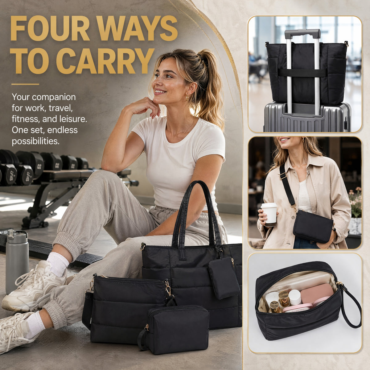 Tote Bag for Women, Lightweight Puffy Totes Bags with Compartments Shoulder Satchel Handbag for Travel, Work, Gym