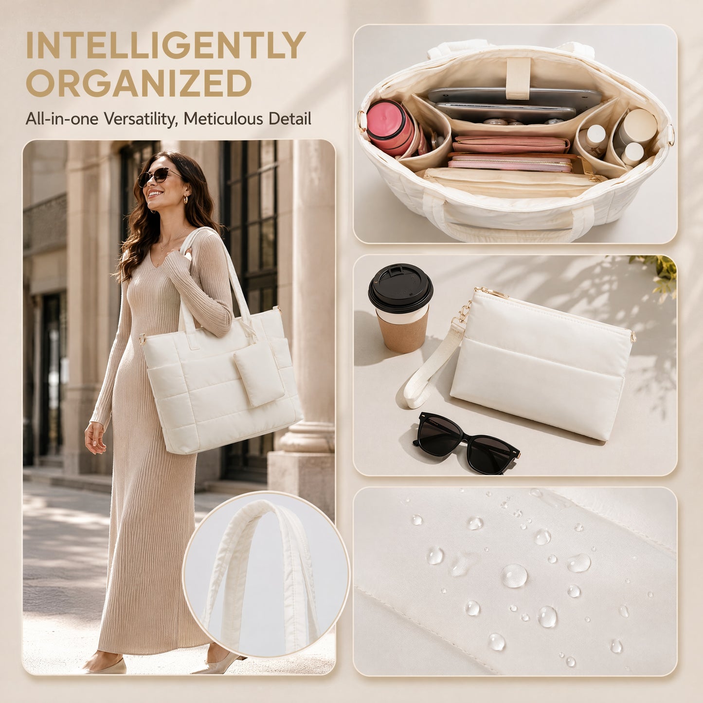 Tote Bag for Women, Lightweight Puffy Totes Bags with Compartments Shoulder Satchel Handbag for Travel, Work, Gym