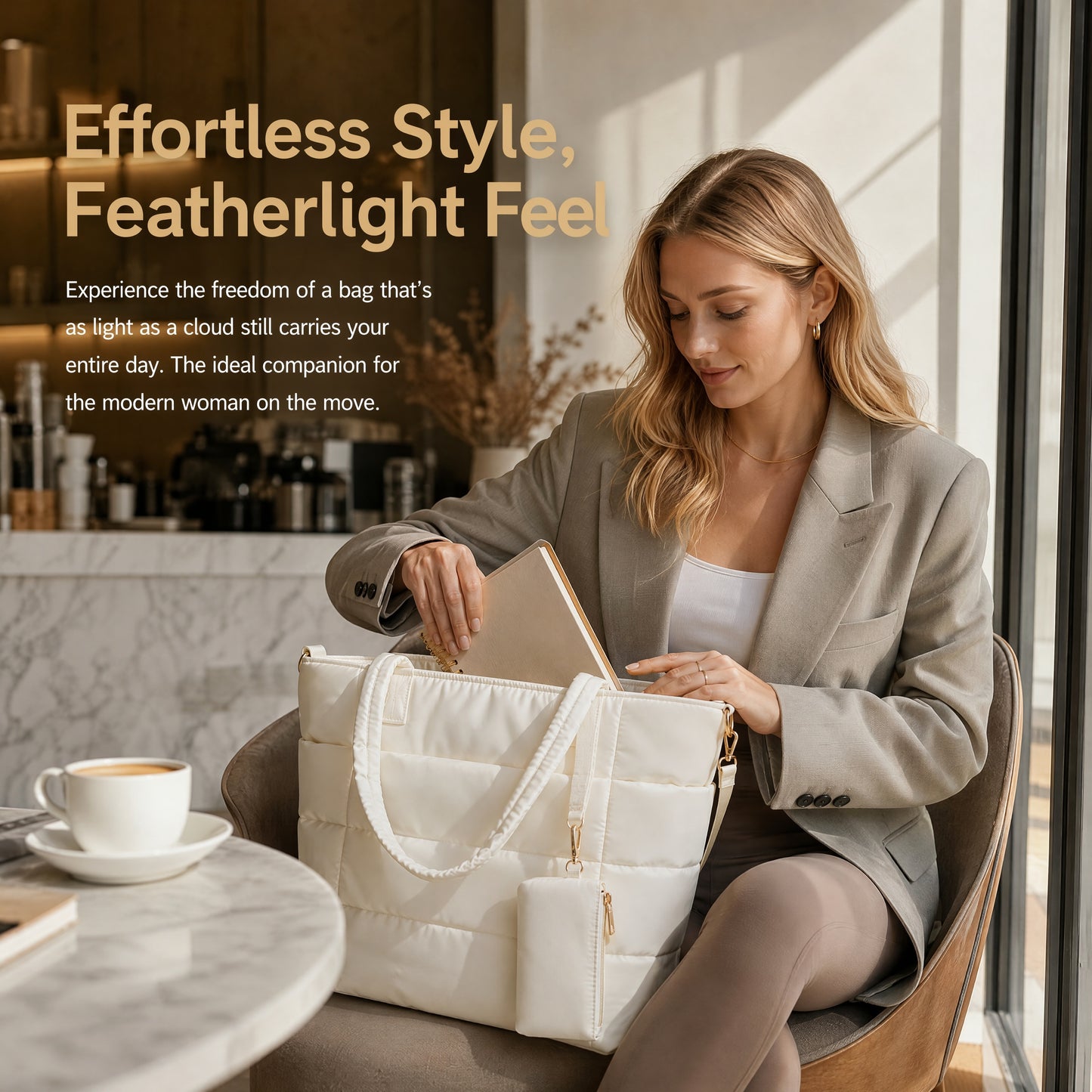 Tote Bag for Women, Lightweight Puffy Totes Bags with Compartments Shoulder Satchel Handbag for Travel, Work, Gym