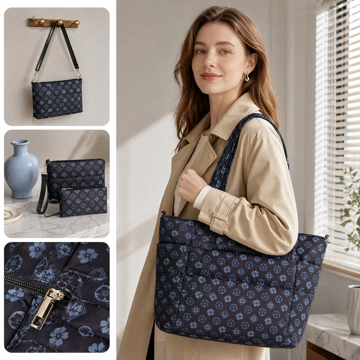 Tote Bag for Women, Lightweight Puffy Totes Bags with Compartments Shoulder Satchel Handbag for Travel, Work, Gym