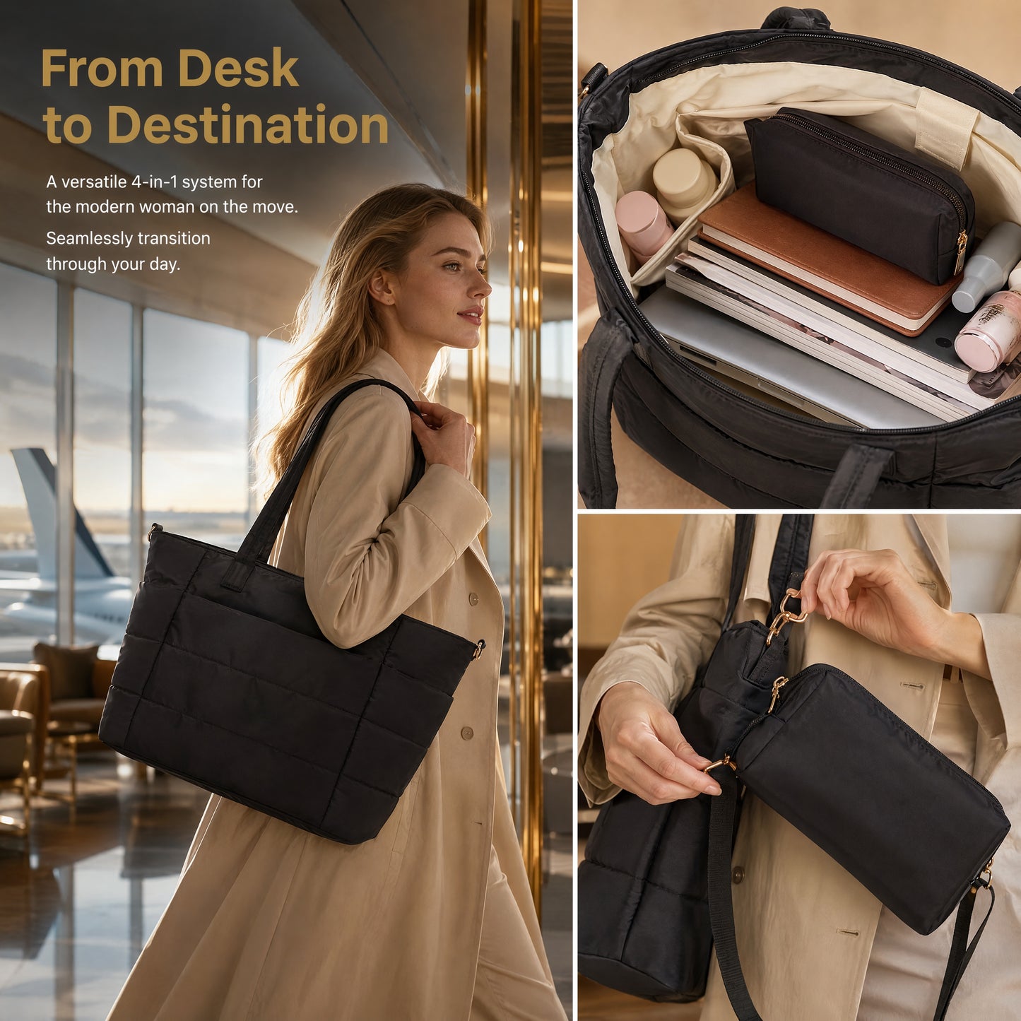 Tote Bag for Women, Lightweight Puffy Totes Bags with Compartments Shoulder Satchel Handbag for Travel, Work, Gym