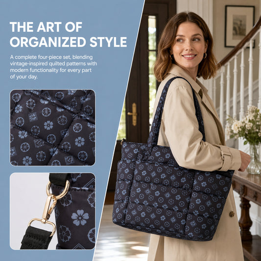 Tote Bag for Women, Lightweight Puffy Totes Bags with Compartments Shoulder Satchel Handbag for Travel, Work, Gym