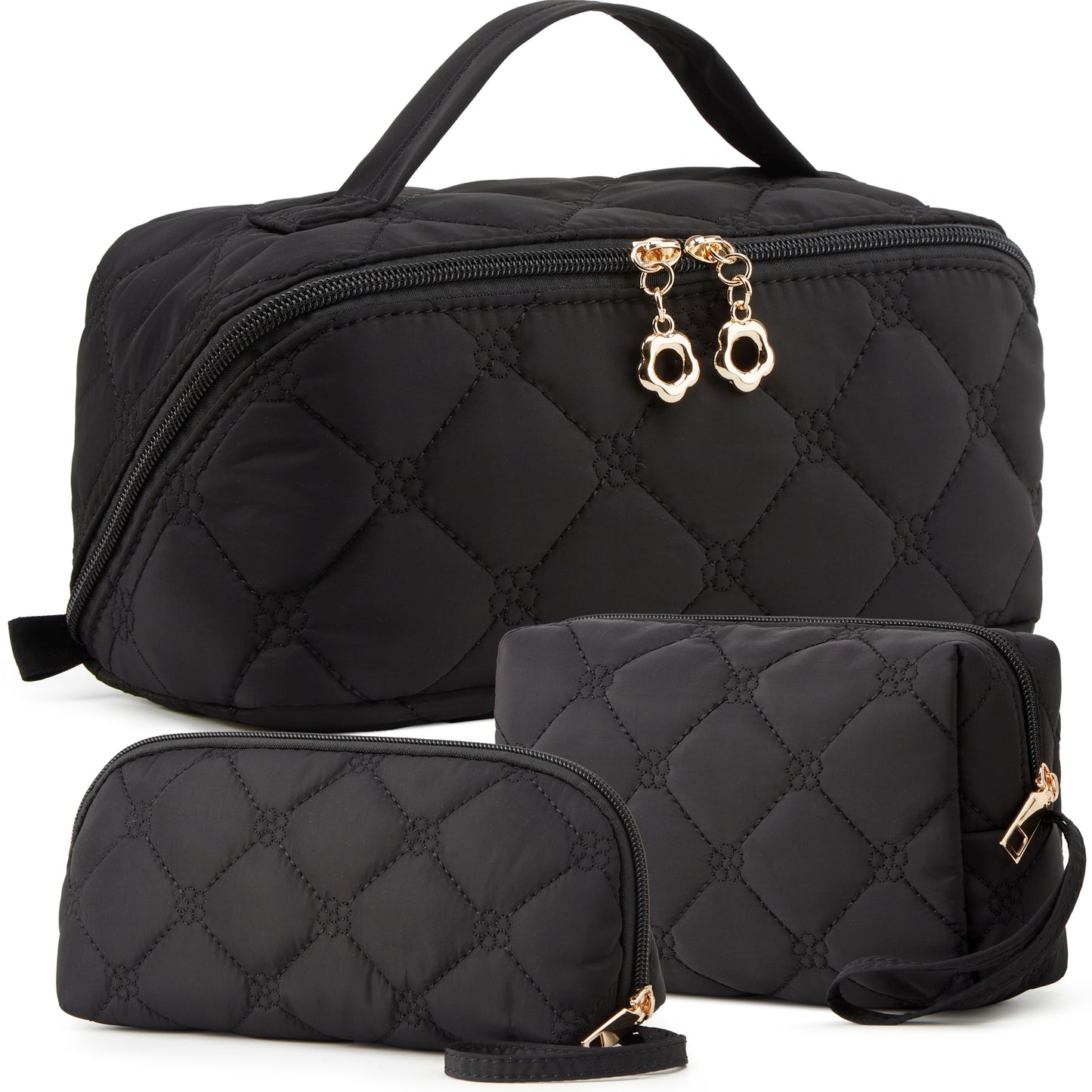 YTL Travel Makeup Bag, Puffer Cosmetic Organizer Bags, Women Toiletry Case Wide-open Make Up Bags, Flat Open Portable Organizer Cases for Skincare, Brushes & Travel Essentials