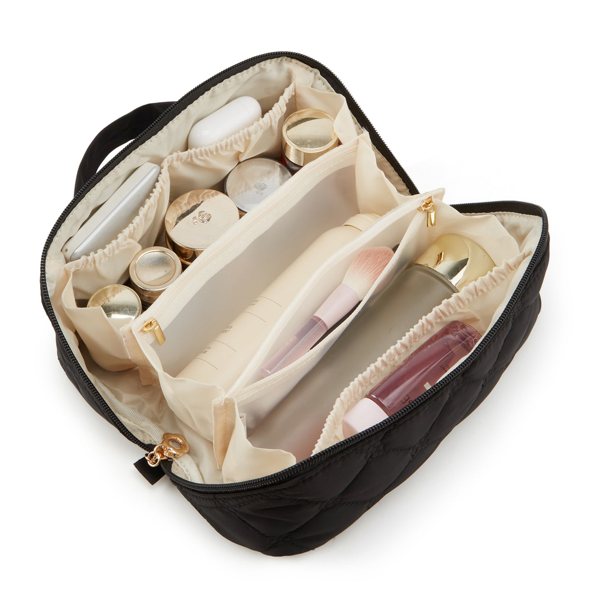 YTL Travel Makeup Bag, Puffer Cosmetic Organizer Bags, Women Toiletry Case Wide-open Make Up Bags, Flat Open Portable Organizer Cases for Skincare, Brushes & Travel Essentials