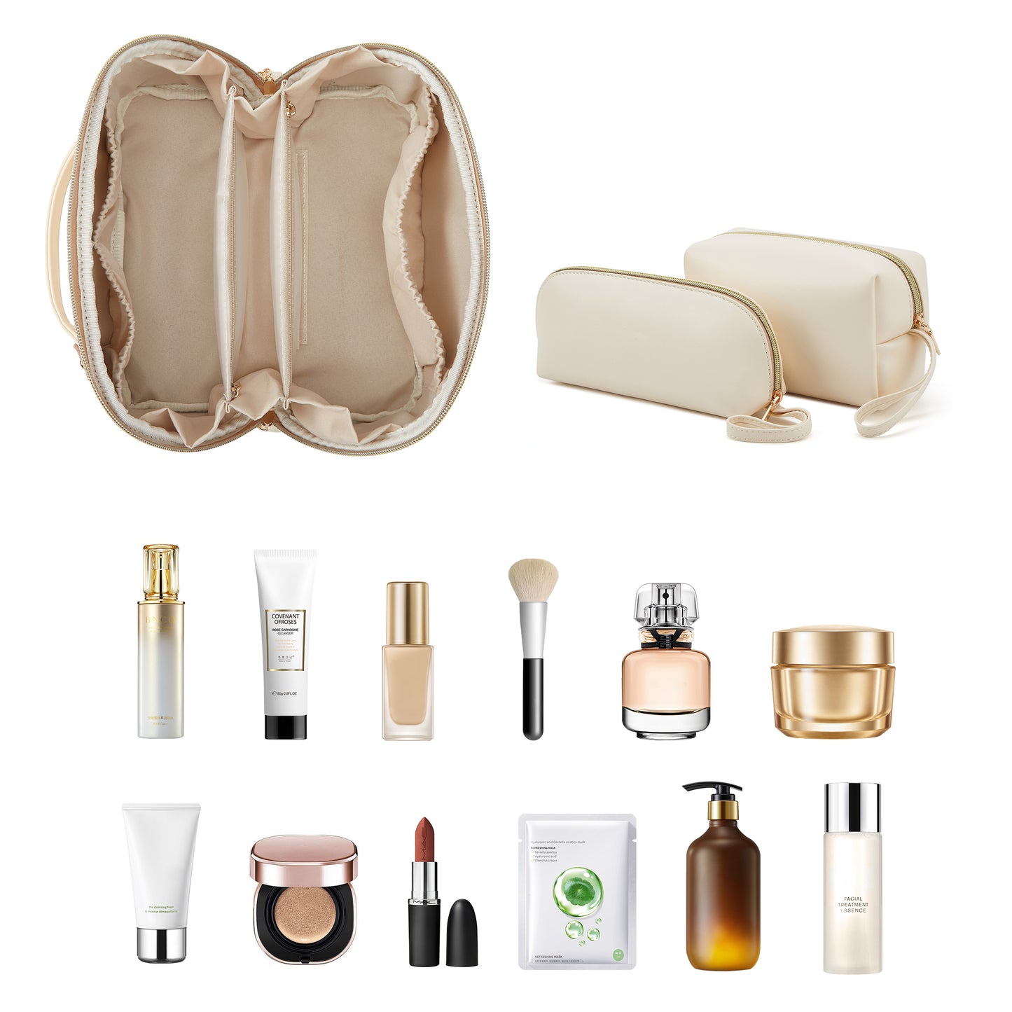 YTL Makeup Bag Travel Cosmetic Bag PU Leather Toiletry Case Pouch for Women Wide-open Make Up Bags, Flat Open Portable Organizer Cases for Skincare, Brushes & Travel Essentials