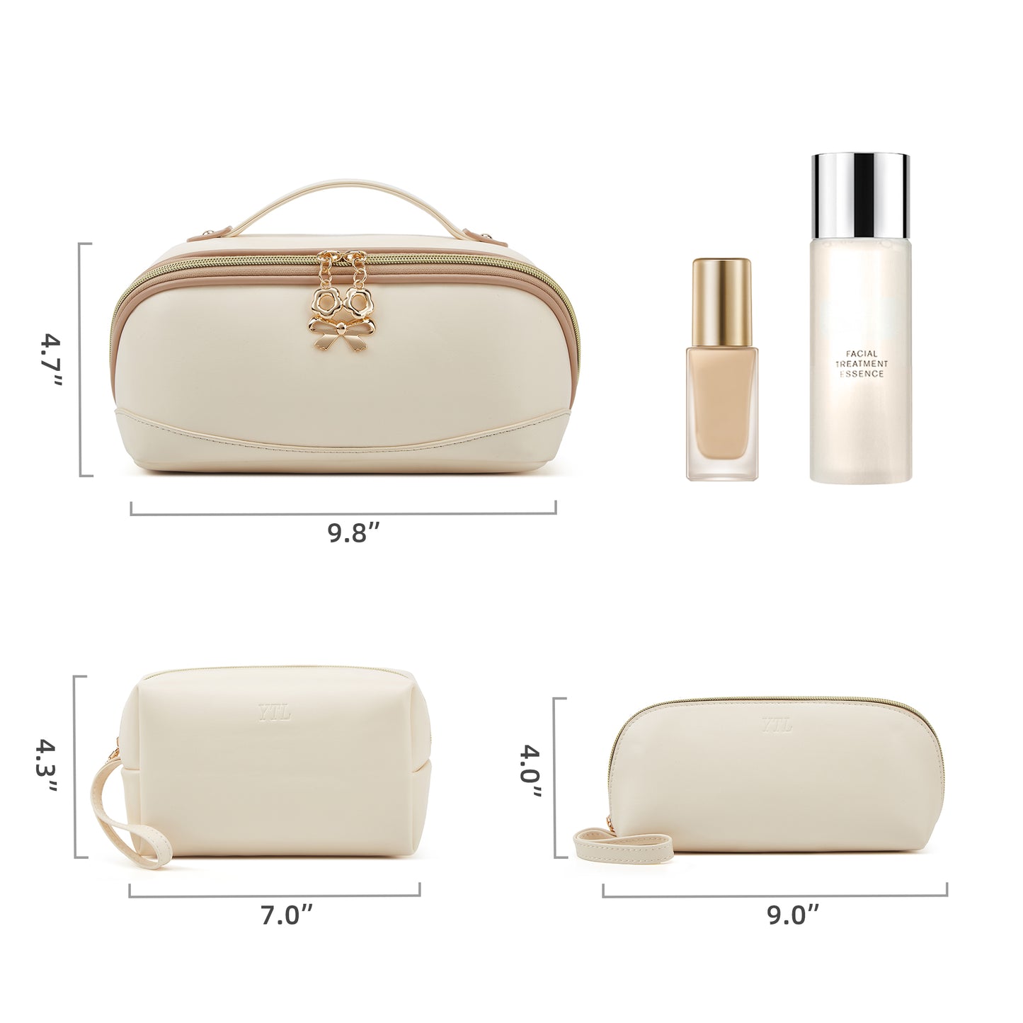 YTL Makeup Bag Travel Cosmetic Bag PU Leather Toiletry Case Pouch for Women Wide-open Make Up Bags, Flat Open Portable Organizer Cases for Skincare, Brushes & Travel Essentials