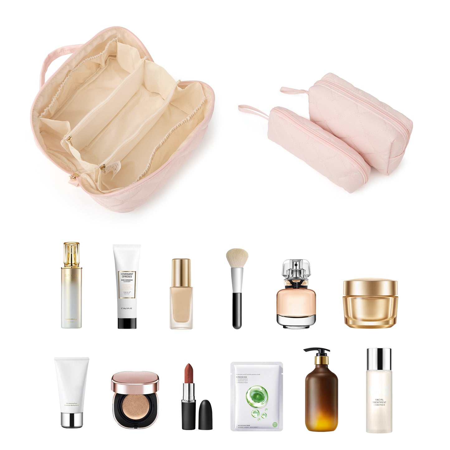 YTL Travel Makeup Bag, Puffer Cosmetic Organizer Bags, Women Toiletry Case Wide-open Make Up Bags, Flat Open Portable Organizer Cases for Skincare, Brushes & Travel Essentials