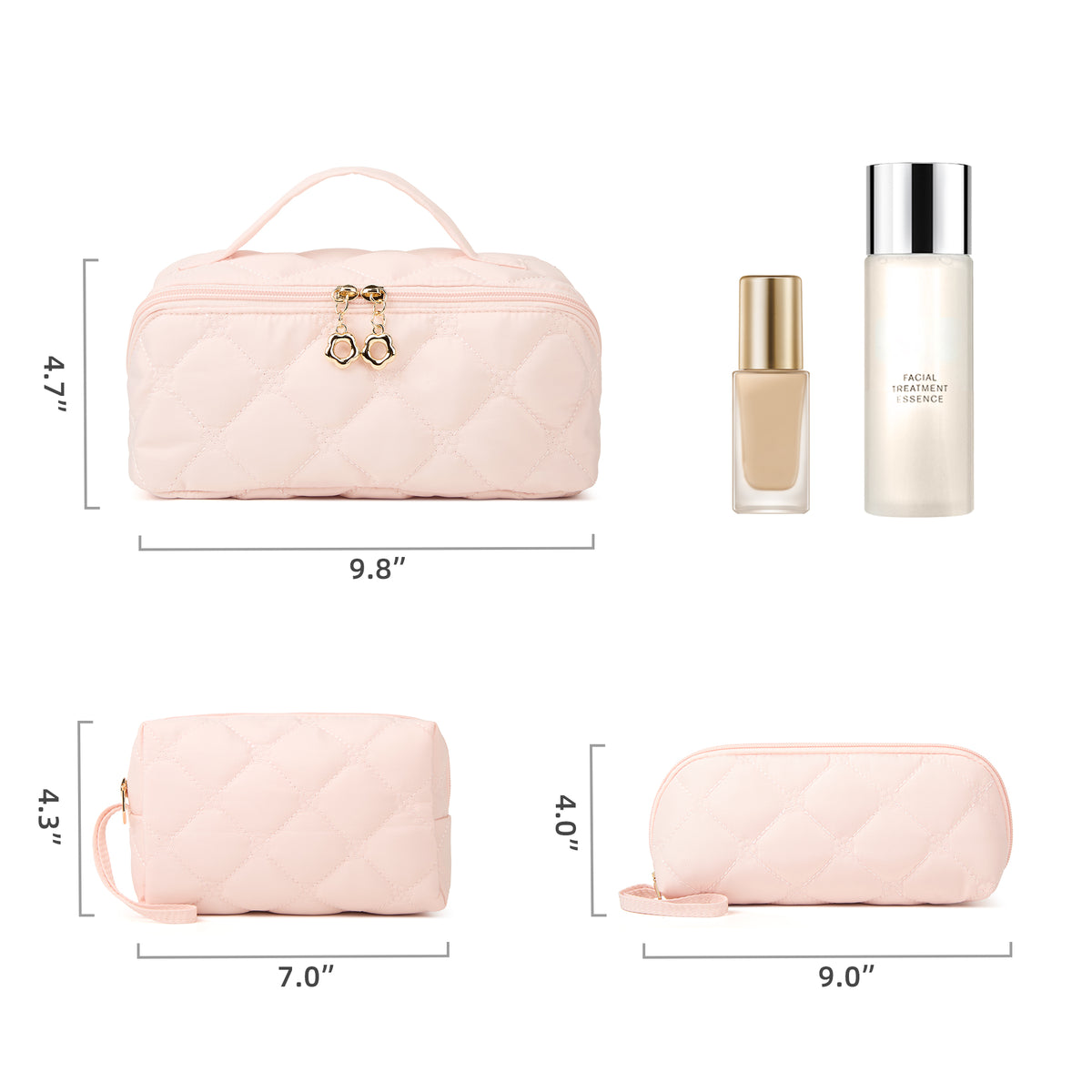 YTL Travel Makeup Bag, Puffer Cosmetic Organizer Bags, Women Toiletry Case Wide-open Make Up Bags, Flat Open Portable Organizer Cases for Skincare, Brushes & Travel Essentials