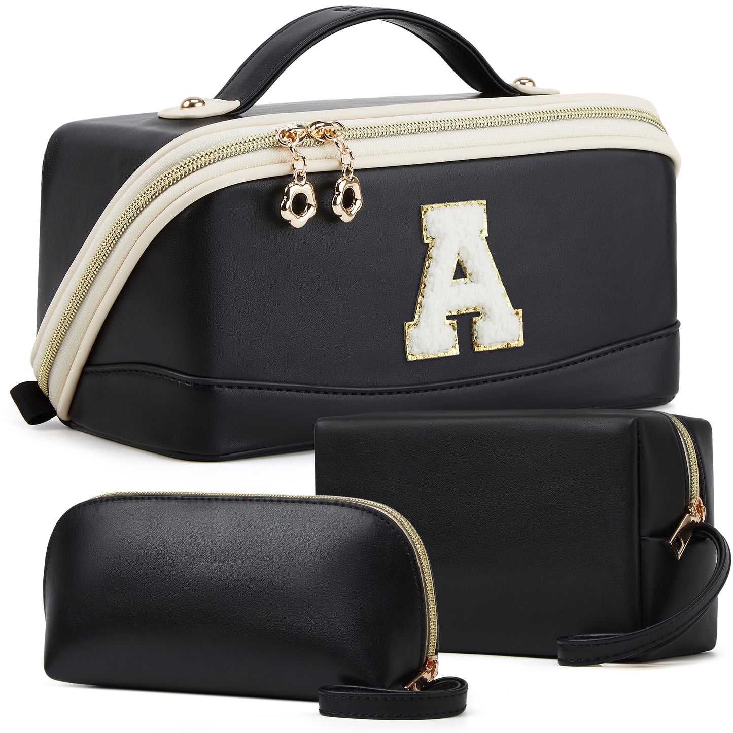 YTL Makeup Bag Travel Cosmetic Bag PU Leather Toiletry Case Pouch for Women Wide-open Make Up Bags, Flat Open Portable Organizer Cases for Skincare, Brushes & Travel Essentials