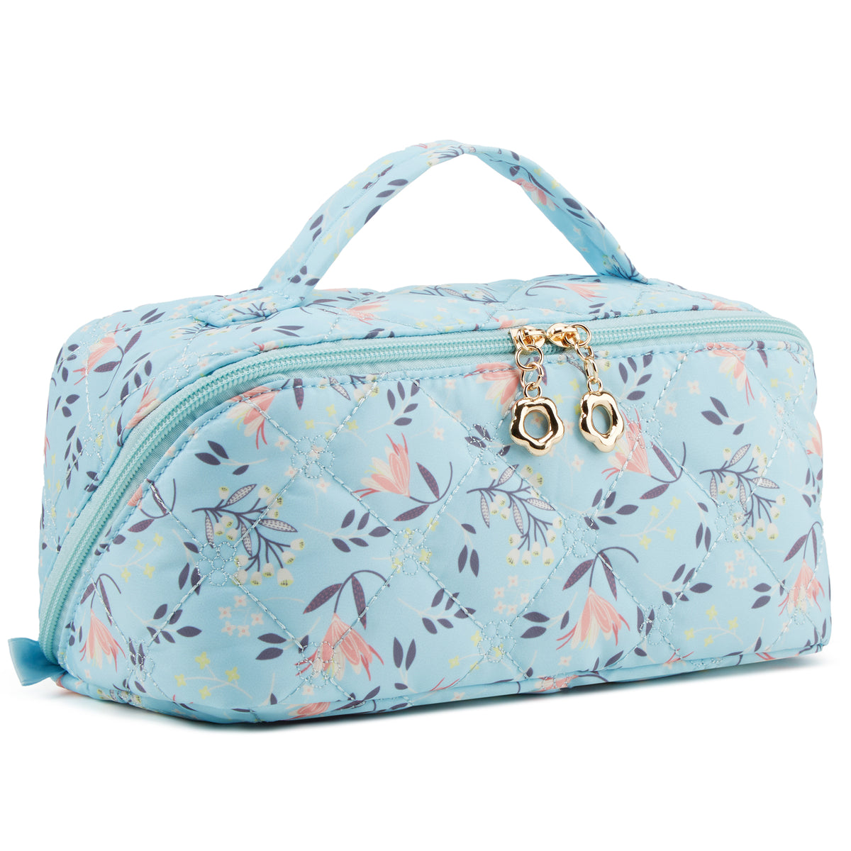 YTL Travel Makeup Bag, Puffer Cosmetic Organizer Bags, Women Toiletry Case Wide-open Make Up Bags, Flat Open Portable Organizer Cases for Skincare, Brushes & Travel Essentials