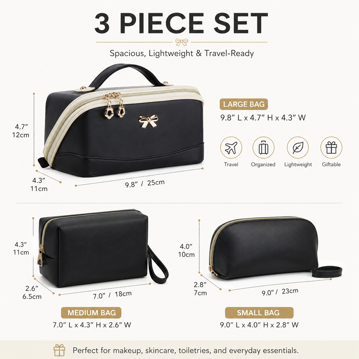 YTL Makeup Bag Travel Cosmetic Bag PU Leather Toiletry Case Pouch for Women Wide-open Make Up Bags, Flat Open Portable Organizer Cases for Skincare, Brushes & Travel Essentials