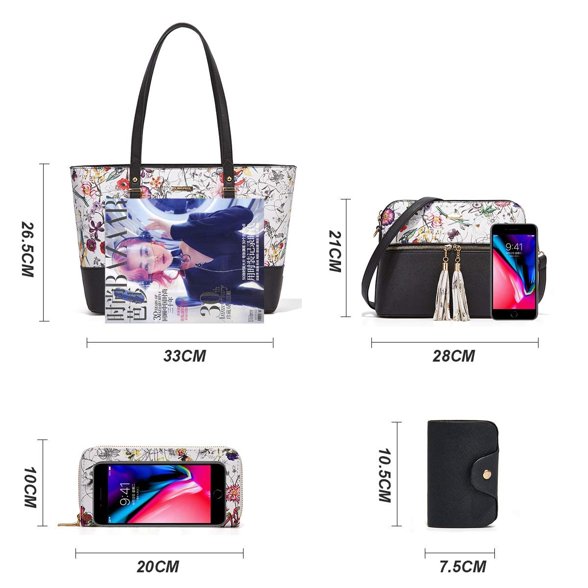 Women Fashion Handbags Wallet Tote Bag Shoulder Bag Top Handle Satchel Purse Set
