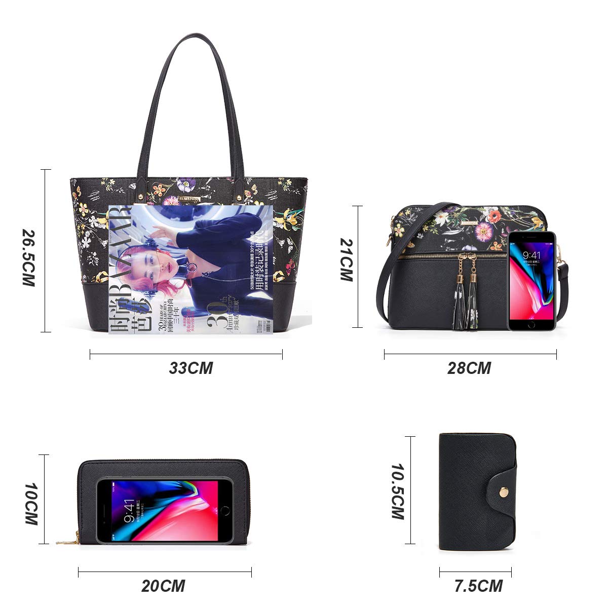 Women Fashion Handbags Wallet Tote Bag Shoulder Bag Top Handle Satchel Purse Set