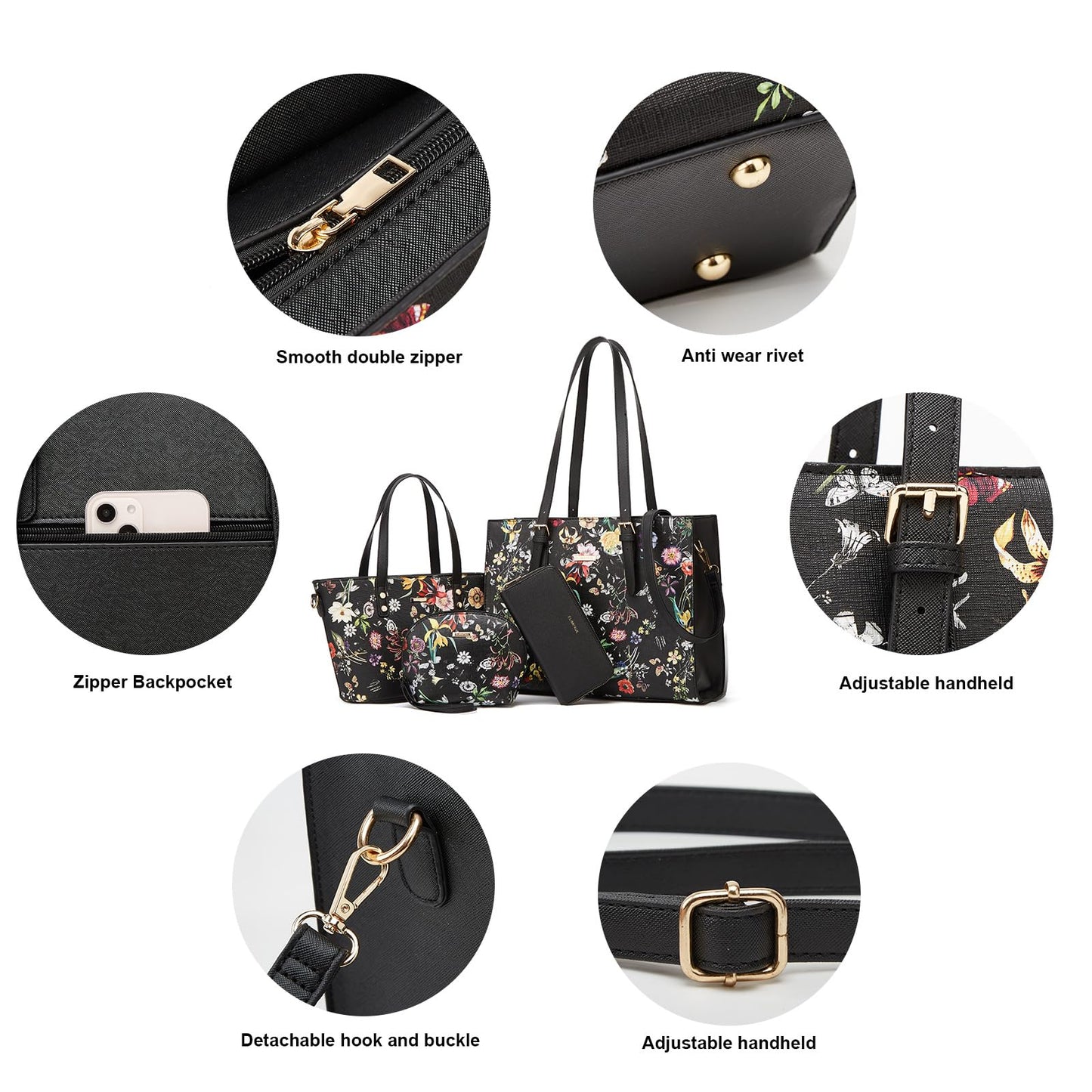 Women Fashion Handbags Wallet Tote Bag Shoulder Bag Top Handle Satchel Purse Set