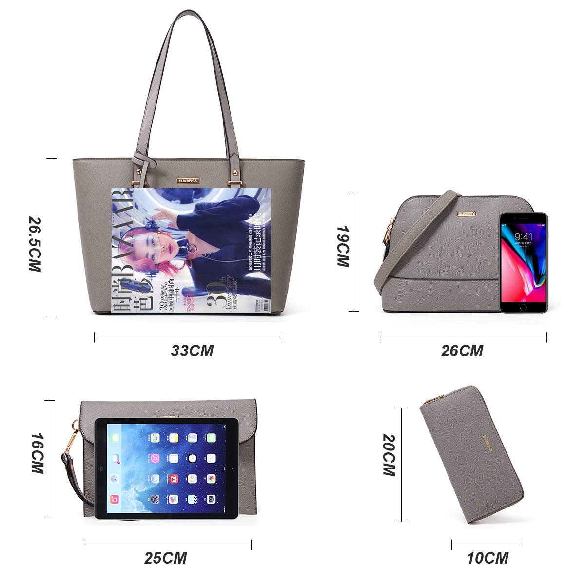 Women Fashion Handbags Wallet Tote Bag Shoulder Bag Top Handle Satchel Purse Set