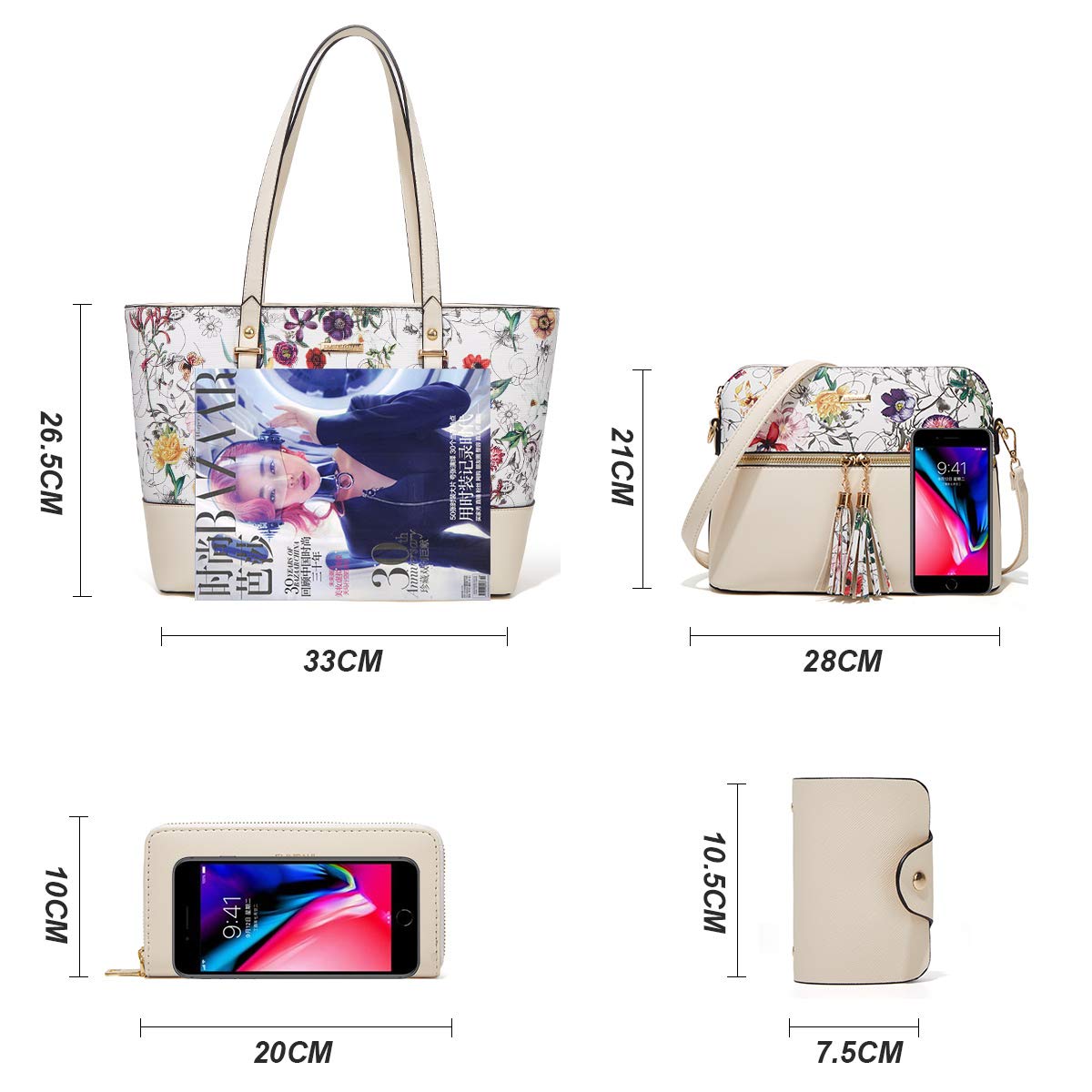 Women Fashion Handbags Wallet Tote Bag Shoulder Bag Top Handle Satchel Purse Set