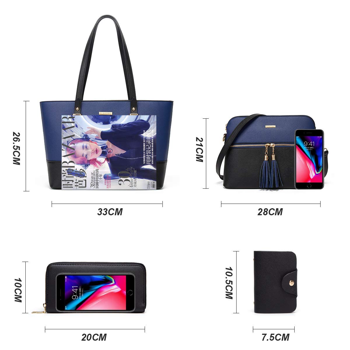 Women Fashion Handbags Wallet Tote Bag Shoulder Bag Top Handle Satchel Purse Set