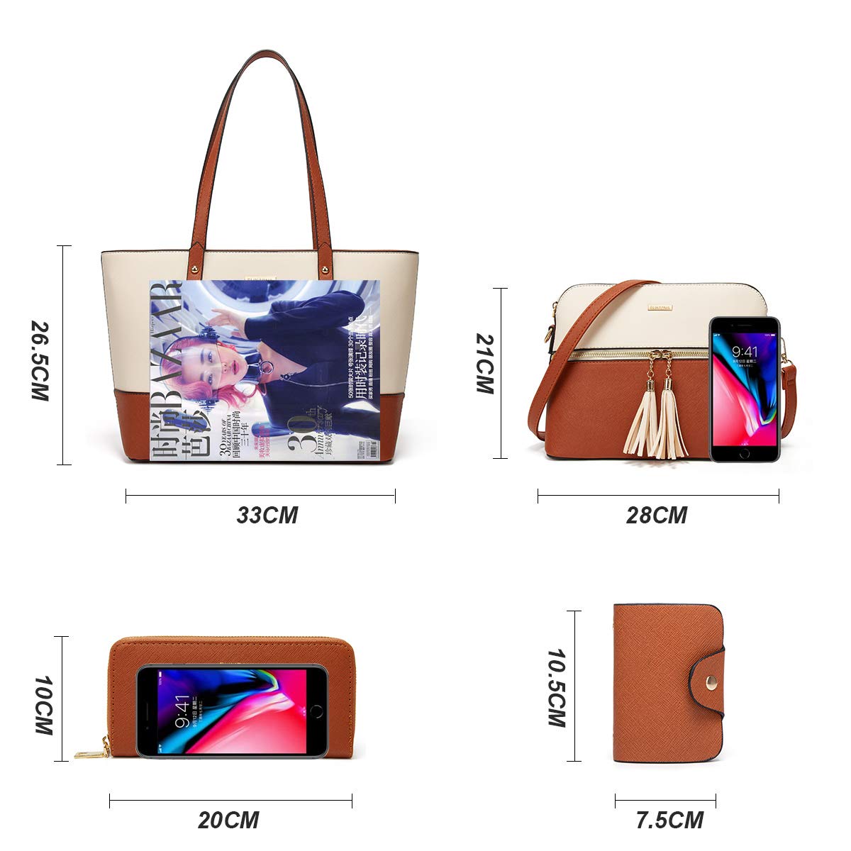 Women Fashion Handbags Wallet Tote Bag Shoulder Bag Top Handle Satchel Purse Set