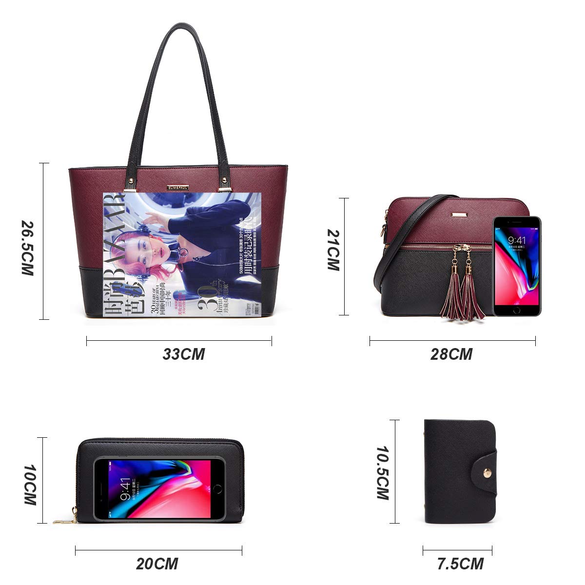 Women Fashion Handbags Wallet Tote Bag Shoulder Bag Top Handle Satchel Purse Set