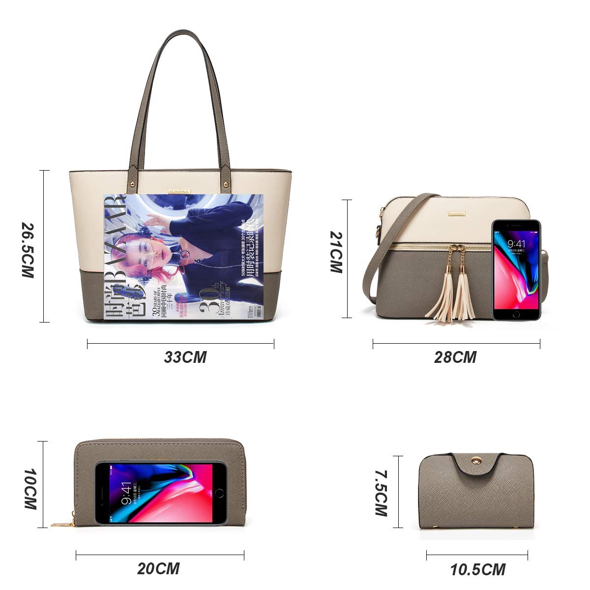 Women Fashion Handbags Wallet Tote Bag Shoulder Bag Top Handle Satchel Purse Set