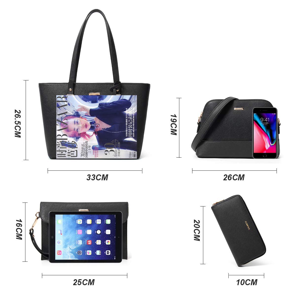 Women Fashion Handbags Wallet Tote Bag Shoulder Bag Top Handle Satchel Purse Set