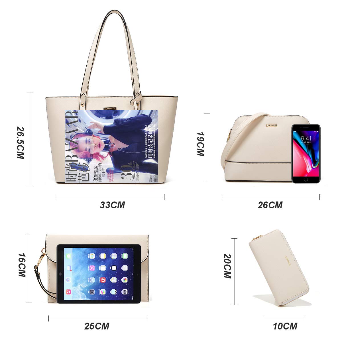 Women Fashion Handbags Wallet Tote Bag Shoulder Bag Top Handle Satchel Purse Set