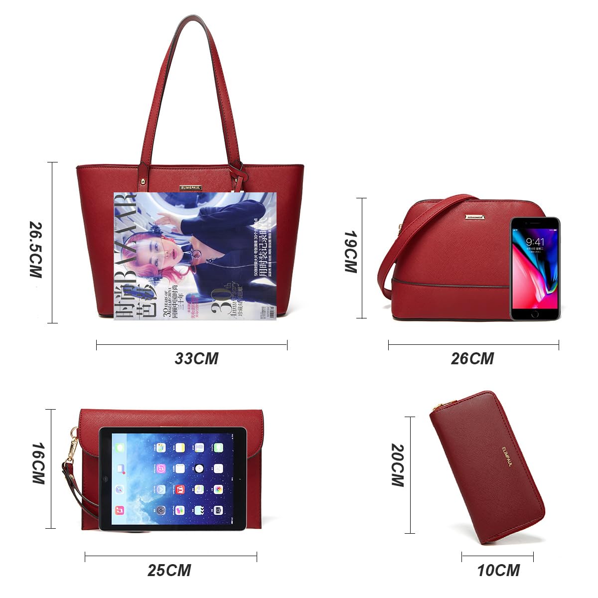 Women Fashion Handbags Wallet Tote Bag Shoulder Bag Top Handle Satchel Purse Set