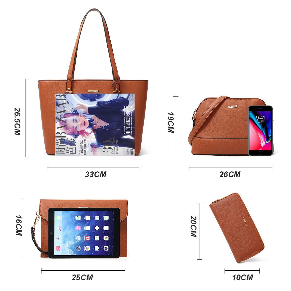 Women Fashion Handbags Wallet Tote Bag Shoulder Bag Top Handle Satchel Purse Set