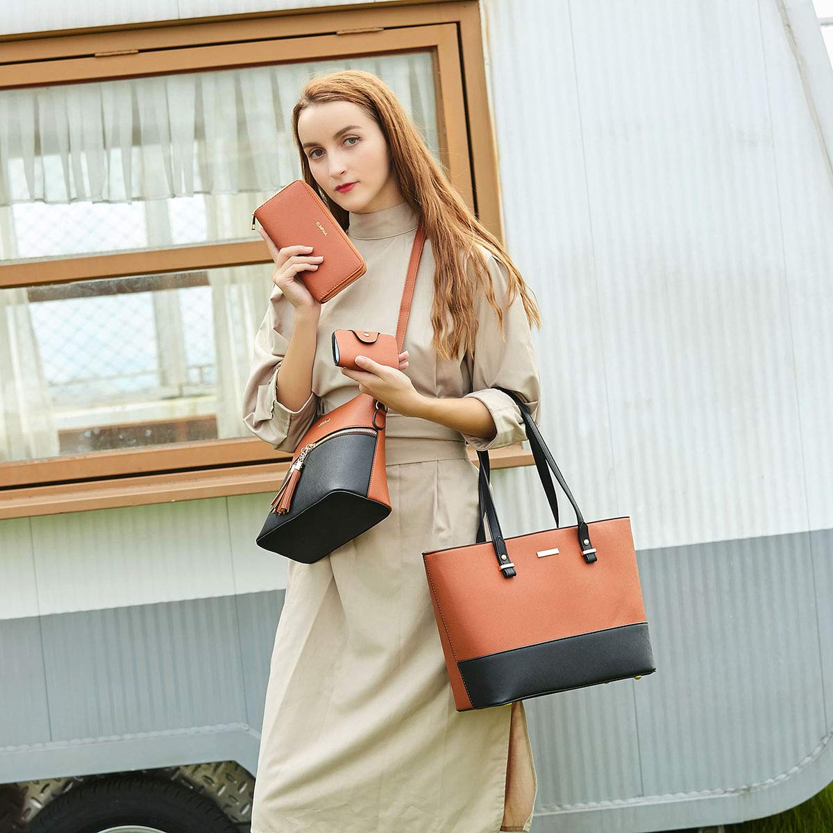 Women Fashion Handbags Wallet Tote Bag Shoulder Bag Top Handle Satchel Purse Set