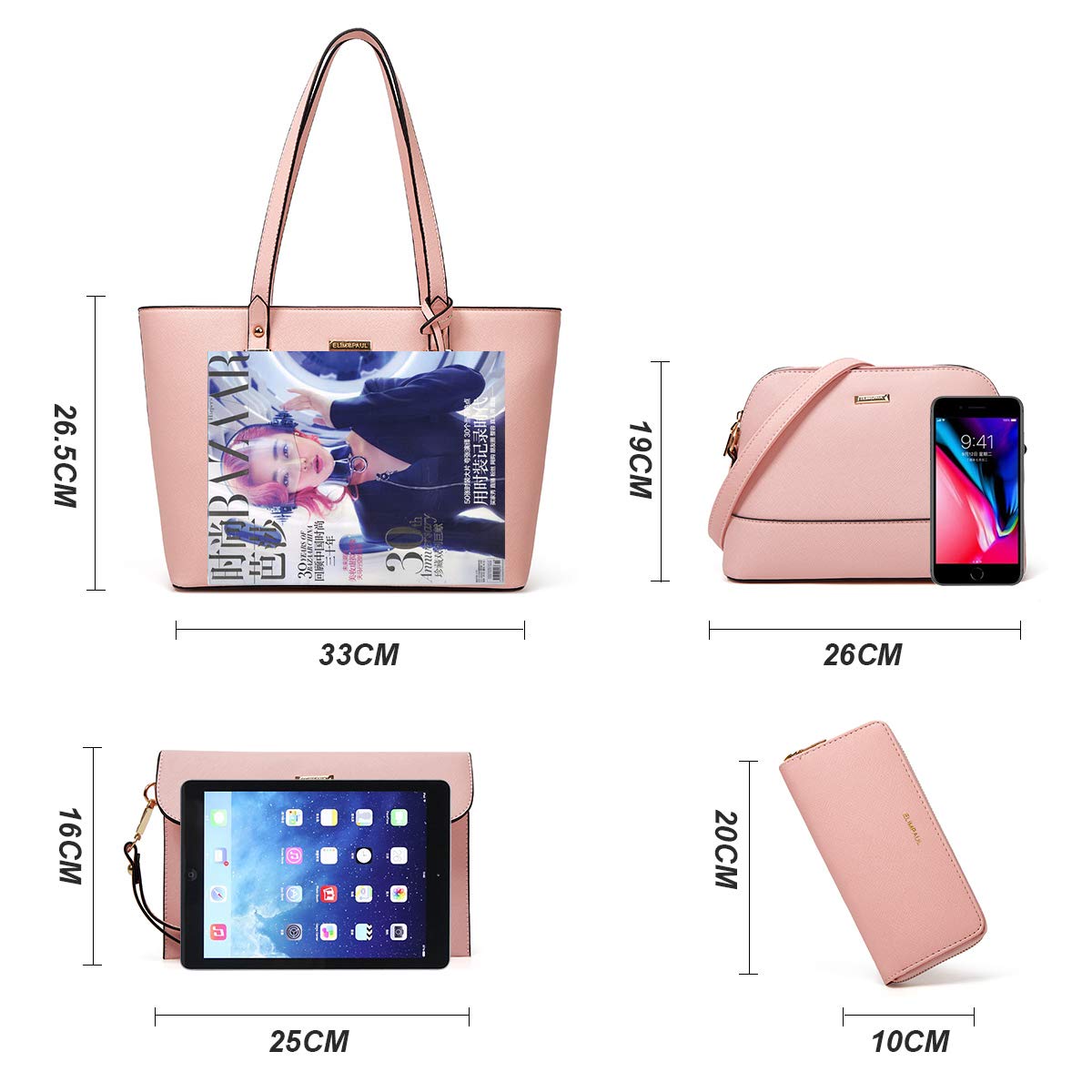 Women Fashion Handbags Wallet Tote Bag Shoulder Bag Top Handle Satchel Purse Set